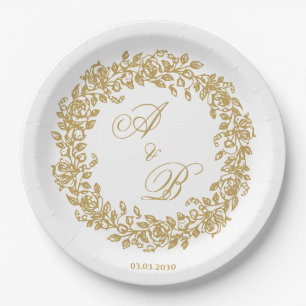 Plato De Papel Elegante Floral Dorada Vintage Francesa