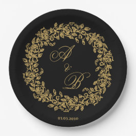 Plato De Papel Elegante Floral Dorada Vintage Francesa