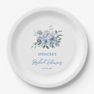 Plato De Papel Elegante Floral Dusty Blue Bridal Shower