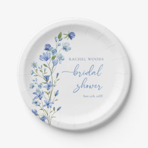 Plato De Papel Elegante Floral Dusty Blue Bridal Shower