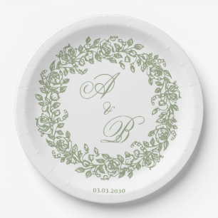 Plato De Papel Elegante Floral Francés Vintage Salvia