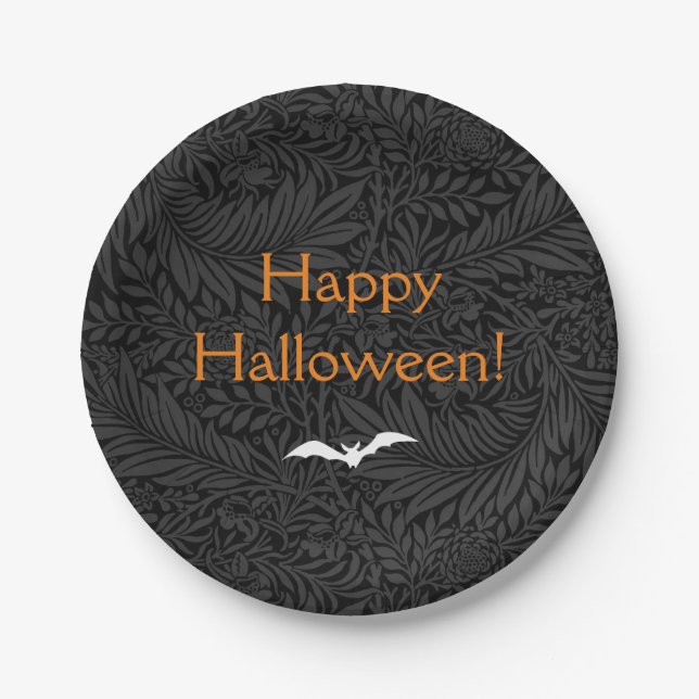 Plato De Papel Elegante floral negra de Halloween (Anverso)