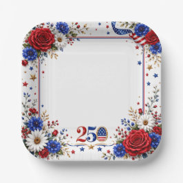 Plato De Papel Elegante Floral Patriótico del 250 Aniversario Cua
