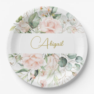 Plato De Papel Elegante Floral Personal Roses rosados