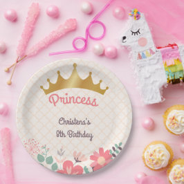 Plato De Papel Elegante Floral Princesa Cumpleaños Personalizado