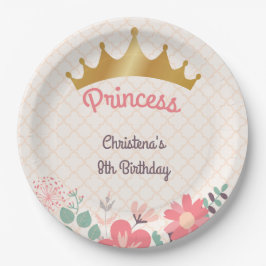 Plato De Papel Elegante Floral Princesa Cumpleaños Personalizado