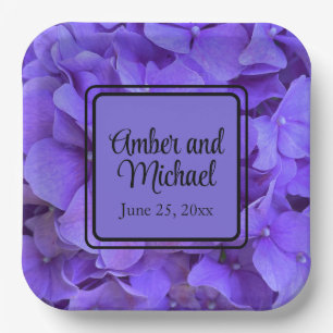 Plato De Papel Elegante floral púrpura Hydrangeas Lavender lilac