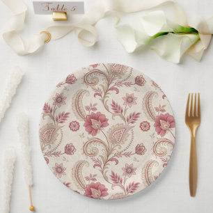 Plato De Papel Elegante Floral Rosa Caprichoso 