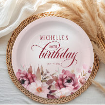 Elegante Floral rosa de Borgoña 80 cumpleaños