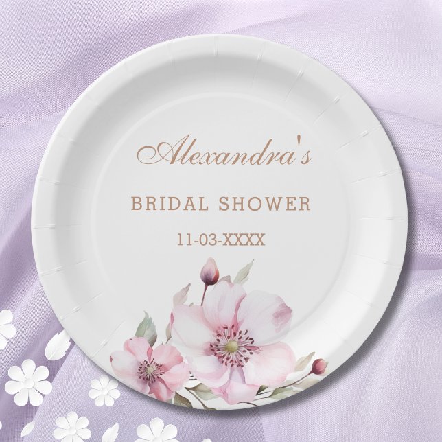Plato De Papel Elegante floral Rubor rosa Roses Bridal Shower (Subido por el creador)