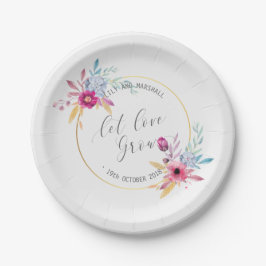 Plato De Papel Elegante floral Sr. y Sra. Boda| Placa de papel