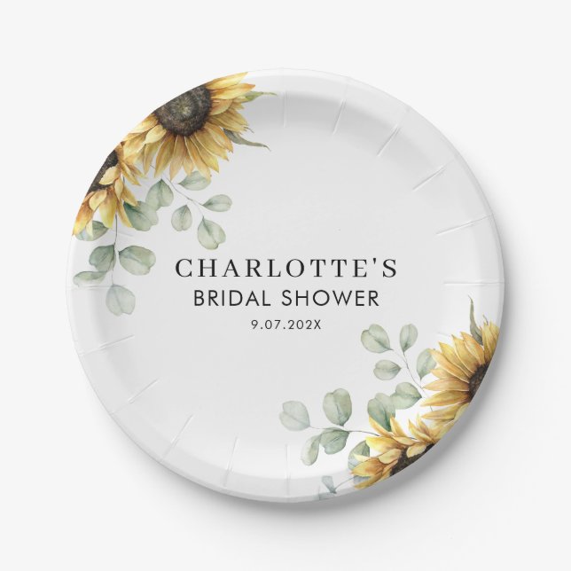 Plato De Papel Elegante Floral Sunflower Bridal Shower (Anverso)