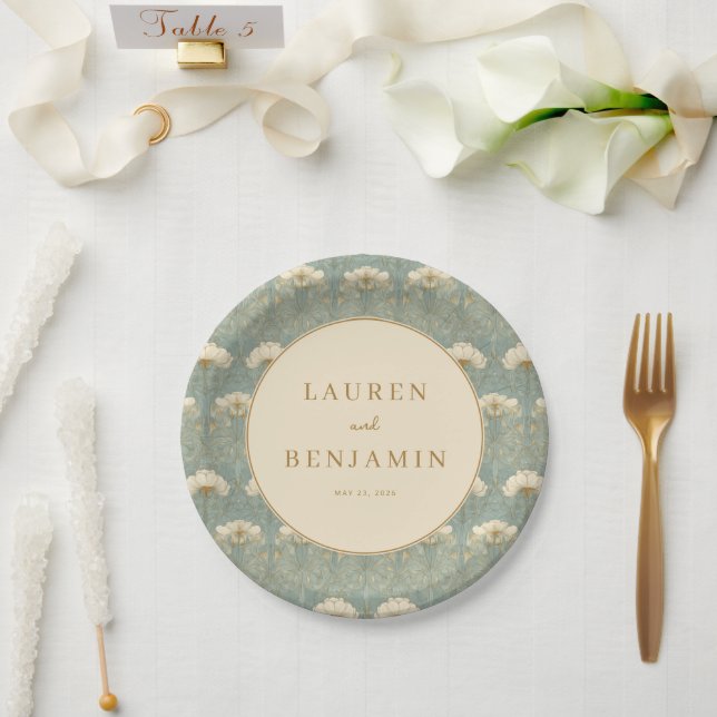 Plato De Papel Elegante Floral Turquesa (Boda)