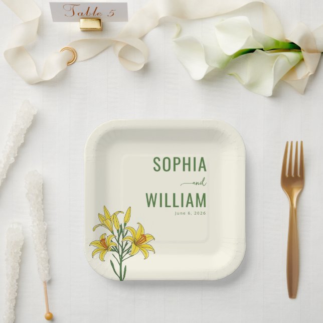 Plato De Papel Elegante Floral Verde (Boda)