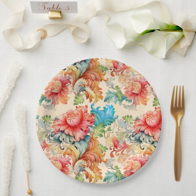 Plato De Papel Elegante floral victoriana (Boda)