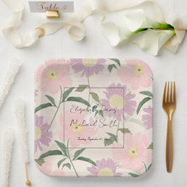 Plato De Papel Elegante Flores Rosa Watercolor Boho Floral