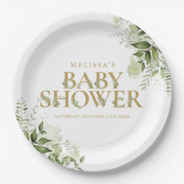Plato De Papel Elegante Foliage Gold Baby Shower