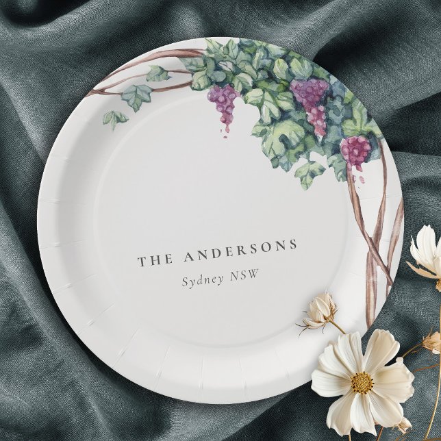 Plato De Papel Elegante Foliage Rústico de acuarela Grapevine (Subido por el creador)