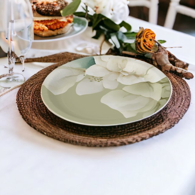 Plato De Papel Elegante follaje de boda en verde apagado (Elegant Wedding Foliage Muted Green Paper Plates from Ricaso)