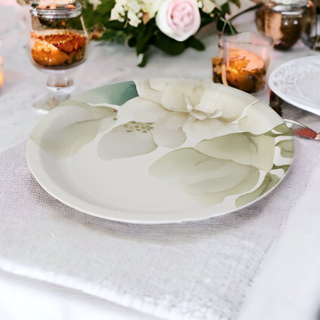 Plato De Papel Elegante follaje de boda verde apagado (Elegant Wedding Foliage Muted Green Paper Plates from Ricaso. Perfect for your reception dinner. )