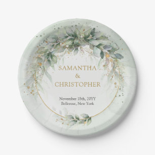 Plato De Papel Elegante follaje verde imitación de papel dorado P
