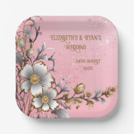 Plato De Papel Elegante fondo de Boda de espuma rosa