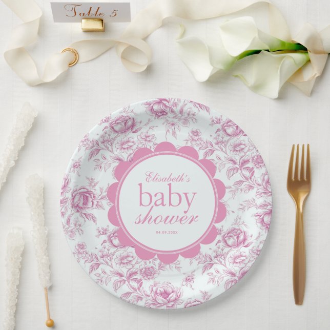Plato De Papel Elegante Garden Pink Chinoiserie Baby Shower (Boda)