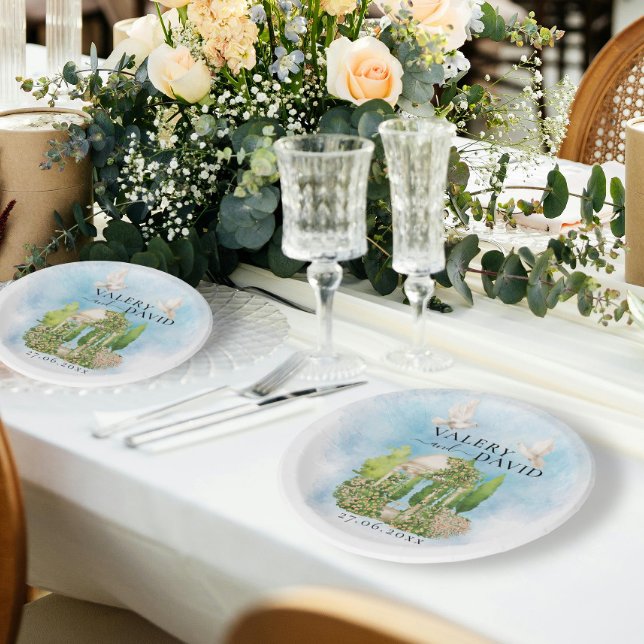 Plato De Papel Elegante Gazebo | palomas florales Boda Lujo (Subido por el creador)