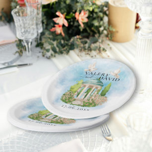 Plato De Papel Elegante Gazebo   palomas florales Boda Lujo