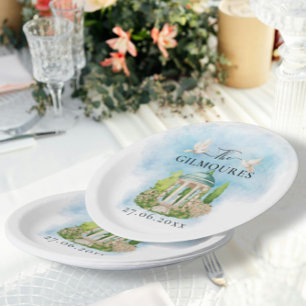 Plato De Papel Elegante Gazebo   palomas florales Boda Lujo