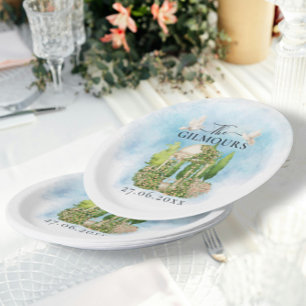 Plato De Papel Elegante Gazebo   palomas florales Boda Lujo