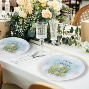 Plato De Papel Elegante Gazebo   palomas florales Boda Lujo