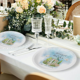 Plato De Papel Elegante Gazebo   palomas florales Boda Lujo