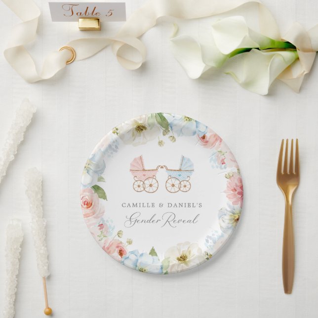 Plato De Papel Elegante género revela Baby Shower azul y rosa (Boda)