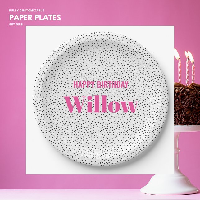 Plato De Papel Elegante Girly Negrita Punto de Polka Rosa Feliz C (Subido por el creador)