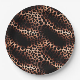Plato De Papel Elegante Glam Rosa Oro Leopardo Negro