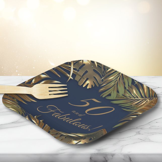 Plato De Papel Elegante Gold Blue 50 Fabuloso cumpleaños (Subido por el creador)