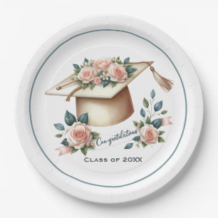 Plato De Papel Elegante gorra de graduación y obra de arte de ros