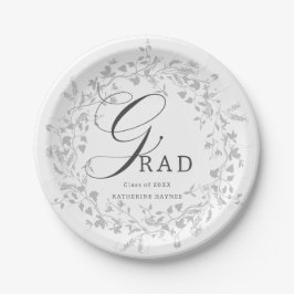 Plato De Papel Elegante Graduación de flores silvestres plateadas