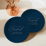 Plato De Papel Elegante graduación de la Marina Minimalista<br><div class="desc">Elegantes placas de papel para graduación con "Graduado" exhibidas en un hermoso guión blanco con un fondo marino. Personalice las matrículas agregando el nombre del graduado, el nombre de la escuela y el año de graduación. Las placas personalizadas de papel para la graduación son perfectas tanto para fiestas de bachillerato...</div>