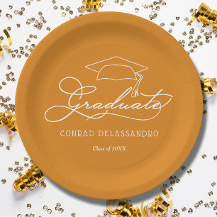 Plato De Papel Elegante Graduación de Naranja de luz de grad de g