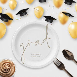 Plato De Papel Elegante Graduación de Nombre de Guión Grad Gold