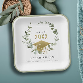 Plato De Papel Elegante Graduación de Oro de Leafy Botánico