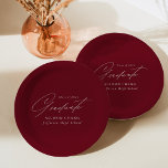Plato De Papel Elegante Graduación Minimalista de Borgoña<br><div class="desc">Elegantes placas de papel de graduación con "Graduado" exhibidas en un hermoso guión blanco con un fondo burdeos. Personalice las matrículas agregando el nombre del graduado, el nombre de la escuela y el año de graduación. Las placas personalizadas de papel para la graduación son perfectas tanto para fiestas de bachillerato...</div>