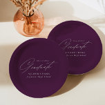 Plato De Papel Elegante Graduación Minimalista Púrpura<br><div class="desc">Elegantes placas de papel para graduación con "Graduado" exhibidas en un hermoso guión blanco con fondo morado. Personalice las matrículas agregando el nombre del graduado, el nombre de la escuela y el año de graduación. Las placas personalizadas de papel para la graduación son perfectas tanto para fiestas de bachillerato como...</div>