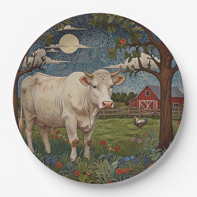 Plato De Papel Elegante granja de vacas boho de moda de campo (Anverso)