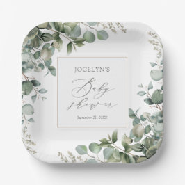 Plato De Papel Elegante Greenery Eucalyptus Baby Shower