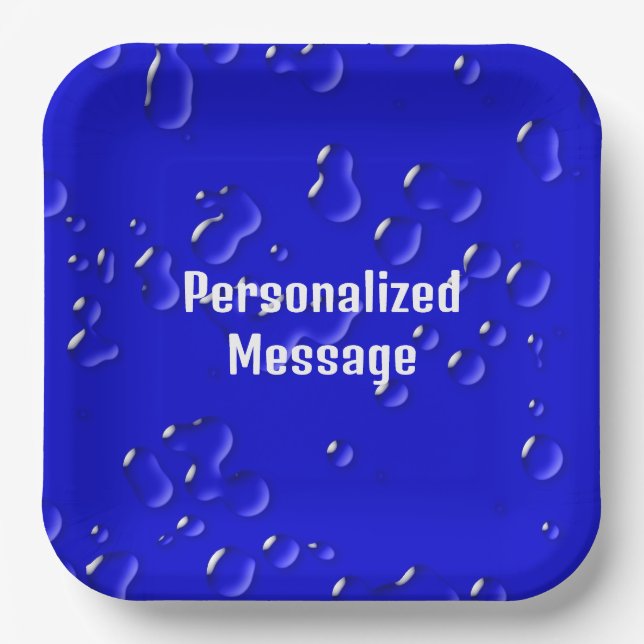 Plato De Papel Elegante Guay Personalizado Blue Rain Drots (Anverso)