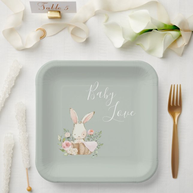Plato De Papel Elegante guión de amor para bebé verde sabio Baby  (Boda)