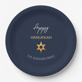Plato De Papel Elegante Happy Hanukkah Golden David Star